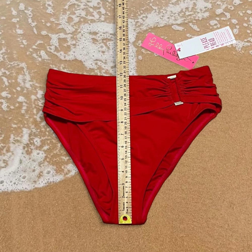 NWT Lilly Pulitzer Neil Ruby Red High Waist Bikini Bottom Ruched Waistband Sz 6 - Picture 4 of 6